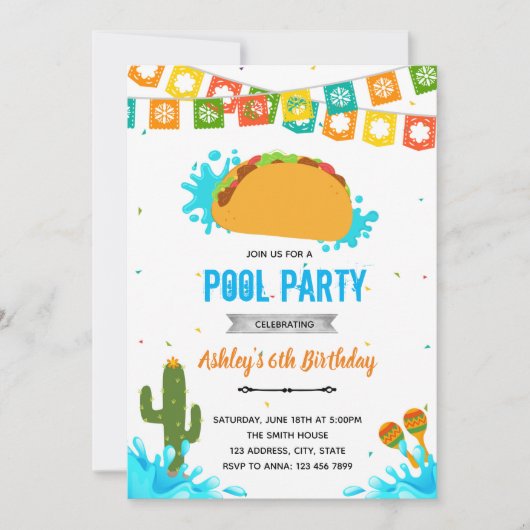 Taco Bout a Pool une invitation de la fête (Devant)