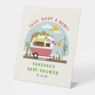 Taco Bout Baby Hot Pink Girl Baby shower Reclamebord Met Voetstuk