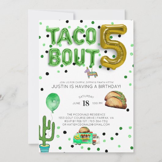 Taco Bout Five | Uitnodiging vijfde verjaardag (Voorkant)