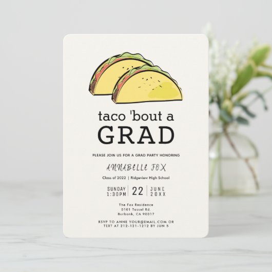 Taco Bout GRAD Black Graduation Party Invitation (Debout devant)