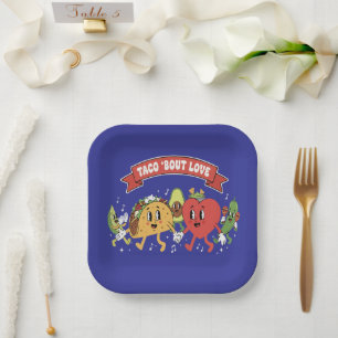 Taco 'Bout Liefde Schattige Retro Cartoon Valentij Papieren Bordje
