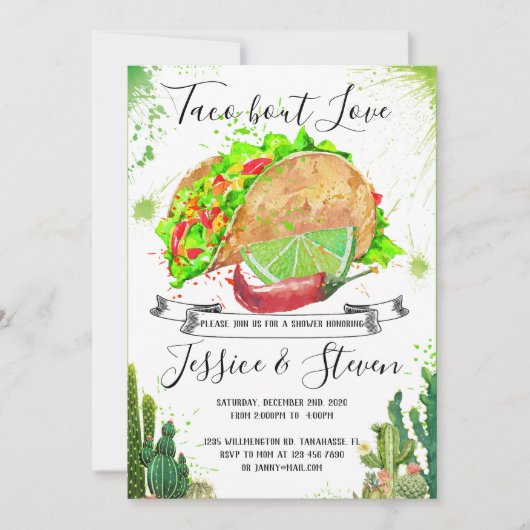 Taco bout love couples shower uitnodiging cactus (Voorkant)