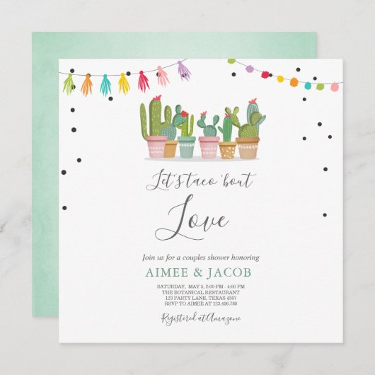 Taco Bout Love Fiesta Couples Shower Invite Cactus Kaart (Voorkant / Achterkant)