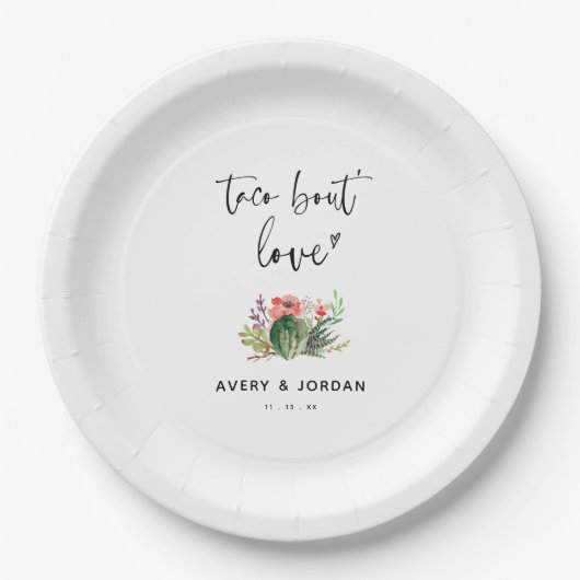 Taco Bout Love Mexican Cactus Succulent Wedding Papieren Bordje (Voorkant)