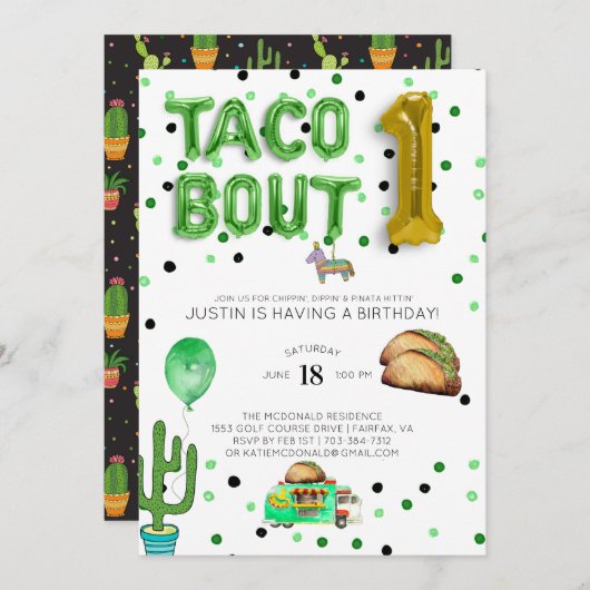 Taco Bout One | Invitation à l'anniversaire (Devant / Derrière)