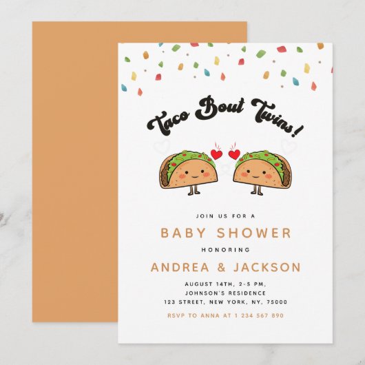 Taco Bout Twins Fiesta Groovy Retro Baby shower Kaart (Voorkant / Achterkant)