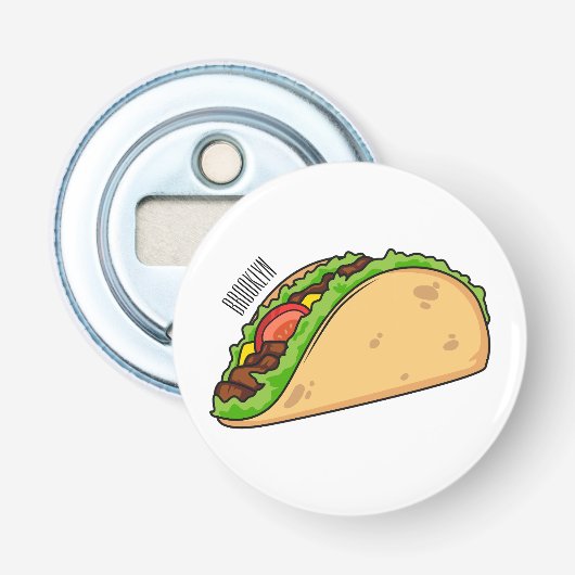 Taco-cartoon illustratie button flesopener (Voorkant)