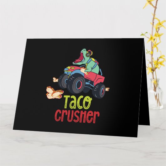Taco Crusher Grappig Monster Truck Dinosaurus De C Kaart (Gele Bloem)
