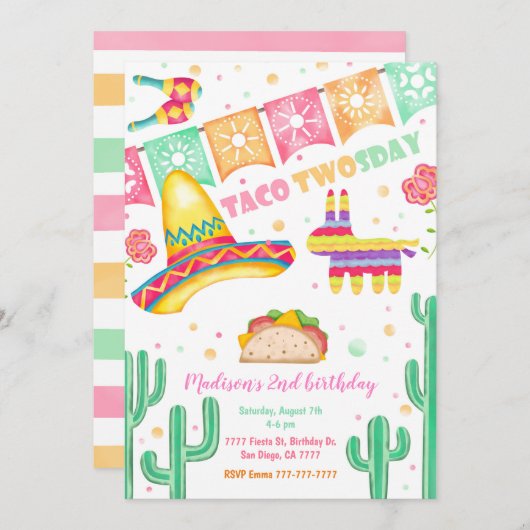 Taco Deux Jours Anniversaire Invitation (Devant / Derrière)