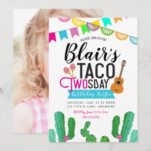 Taco Deux Jours Photo Anniversaire Invitation (Devant / Derrière)