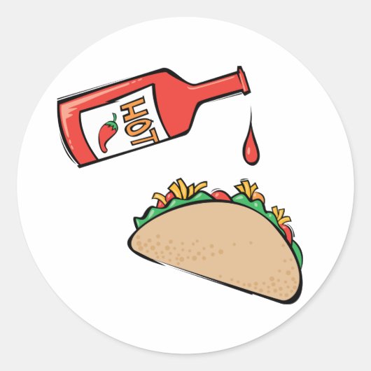 Taco en Hete Saus Ronde Sticker (Voorkant)