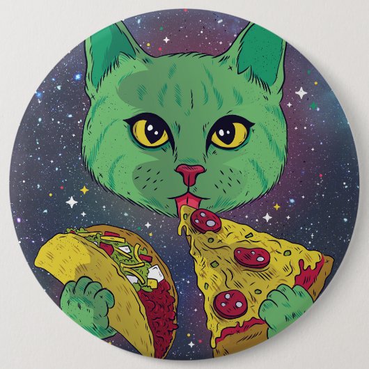 Taco en Pizza Cosmic Space Cat Ronde Button 6,0 Cm (Voorkant)
