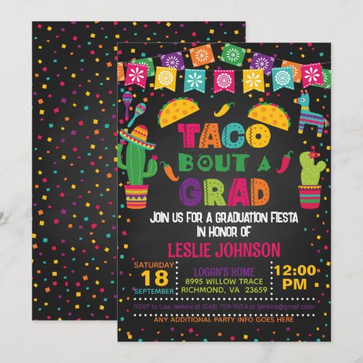 Taco Feest Uitnodiging - Zwart (Voorkant / Achterkant)