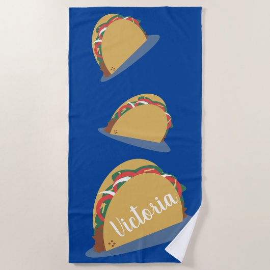 Taco Floating Name Blue Beach Towel Strandlaken (Voorkant)