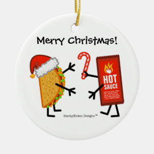 Taco & Hot Sauce - Vrolijk kerstfeest! (personalis Keramisch Ornament