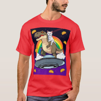 Taco Kat Rainbow Laser Eye Riding Space Cat T-shirt