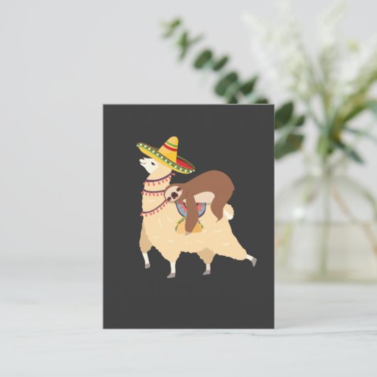 Taco Loving Animals Lazy Sloth Riding Llama Briefkaart (Staand voorkant)