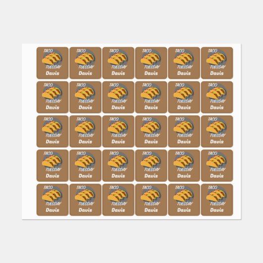 Taco Mardi Design - Petit Étiquette Carré (Feuille)