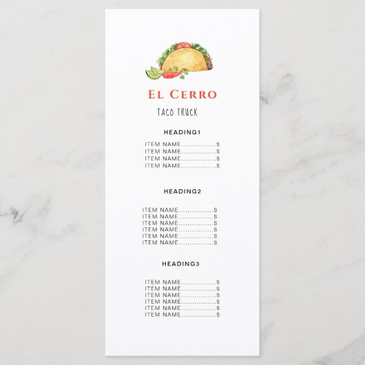 Taco Mexican Food Menu Kaart (Voorkant)