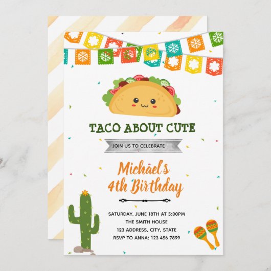 Taco over cutie feest verjaardagsuitnodiging kaart (Voorkant / Achterkant)