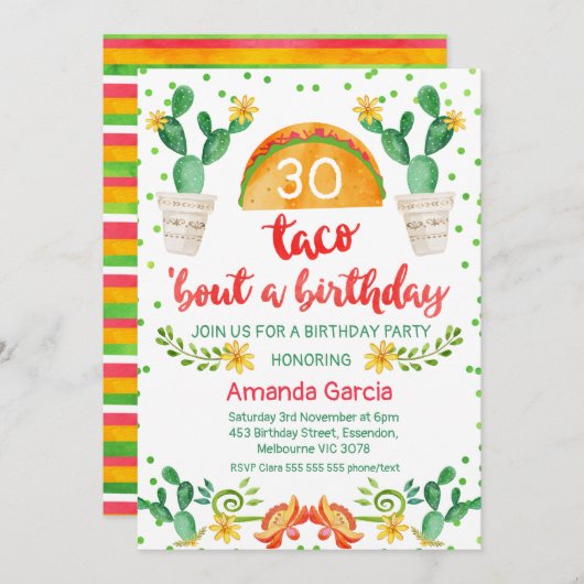 Taco over een feestje Fiesta 30ste verjaardag uitn Kaart (Voorkant / Achterkant)