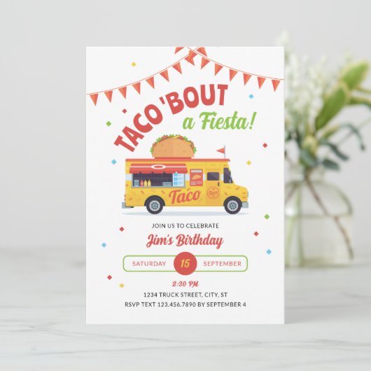 Taco Over een Fiesta Verjaardagsfeest Uitnodiging (Staand voorkant)