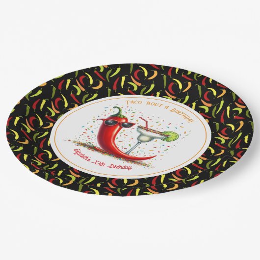 Taco: "Over een verjaardag!" chili-peper-fiesta Papieren Bordje (Gekanteld)