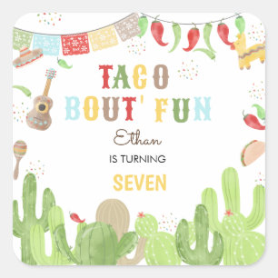 Taco over 'fun fiesta mexican birthday vierkante sticker