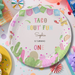 Taco over leuke fiësta mexicaanse eerste verjaarda papieren bordje