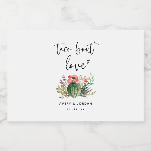 Taco Over Liefde Waterverf Cactus Succulent Fiesta Likeurfles Etiket (Enkel label)