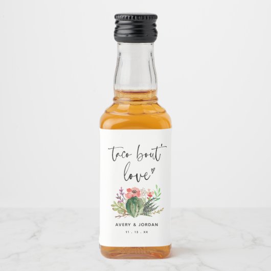 Taco Over Liefde Waterverf Cactus Succulent Fiesta Likeurfles Etiket (Voorkant)