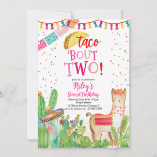 Taco Over Twee Fiesta Meisje 2e Verjaardag Uitnodi Kaart