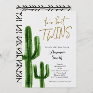 Taco over twins Cactus baby shower Invite card Kaart