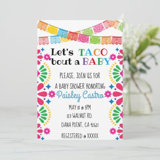 Taco parle d'une invitation pour bébé (Debout devant)