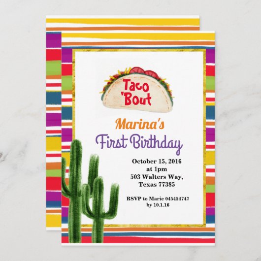 Taco party Mexican 1st Birthday Mexican Kaart (Voorkant / Achterkant)
