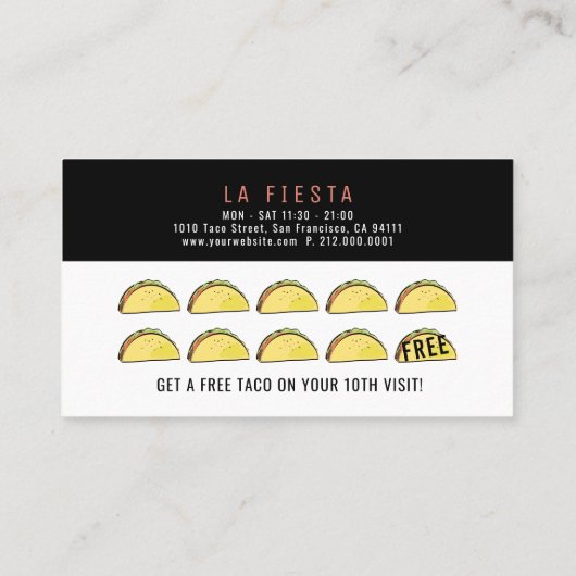 Taco Pattern Simple & Modern White Loyalty Card Visitekaartje (Achterkant)
