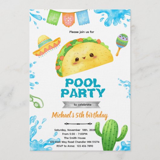 Taco Pool Party Birthday Invitation (Devant)