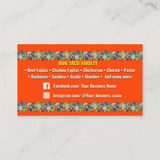 Taco service Business Cards Visitekaartje (Achterkant)