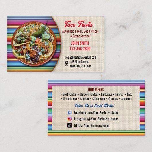 Taco Service Visitekaartjes (Voorkant / Achterkant)