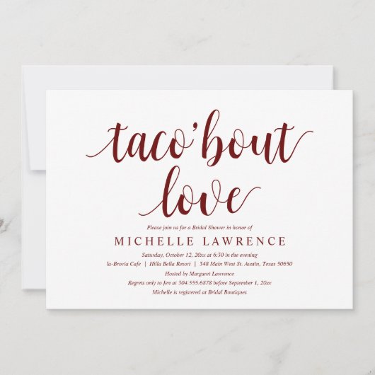 taco sur l'amour, Invitation de douche nuptiale mo (Devant)
