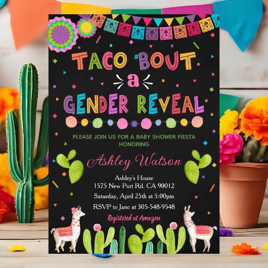 Taco sur une invitation à une fête de révélation d