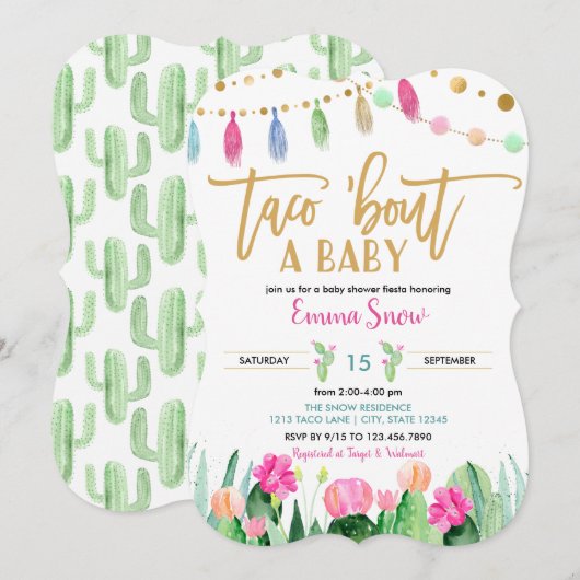 Taco sur une invitation au Baby shower Fiesta (Devant / Derrière)