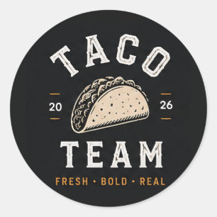 🌮 Taco Team Mexicaans Restaurant Personeelslogo � Ronde Sticker