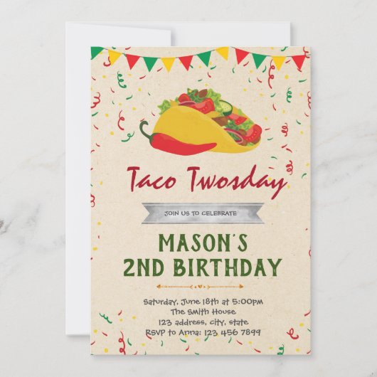 Taco thème anniversaire invitation (Devant)