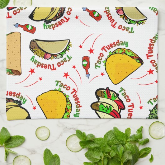 Taco Tuesday Hard and Soft Tacos and Hot Sauce Theedoek (Gevouwen)