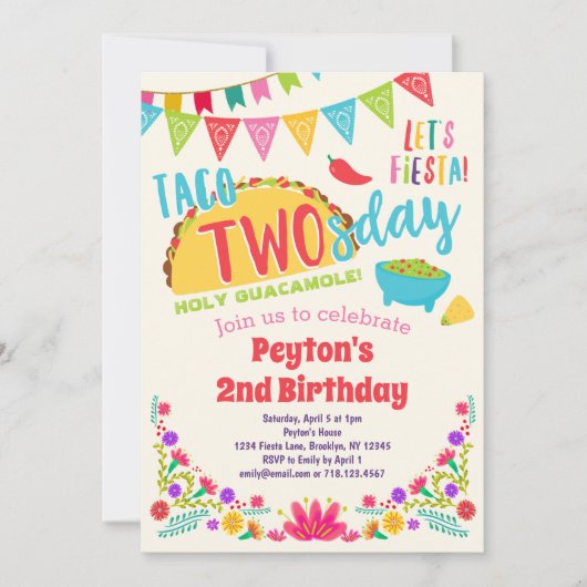 Taco TWEEsday Fiesta 2e verjaardag Uitnodiging (Voorkant)