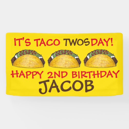 Taco TWOSdag Dinsdag 2e verjaardag Fiesta Spandoek (Horizontaal)