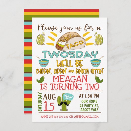 Taco Twosday 2e anniversaire Invitation (Devant / Derrière)