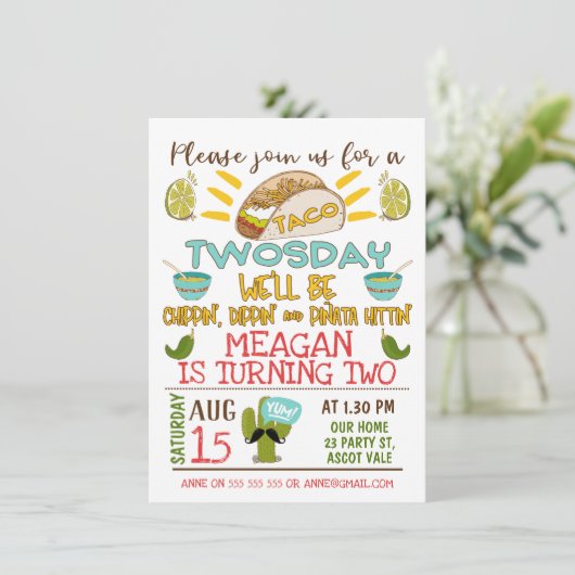 Taco Twosday 2e anniversaire Invitation (Debout devant)