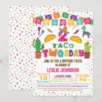 Taco TWOsday 2nd Birthday Invitation - Blanc